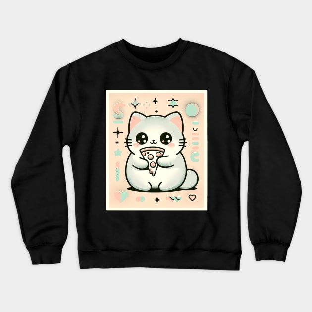 Cat with Pizza Crewneck Sweatshirt by RetroFusion